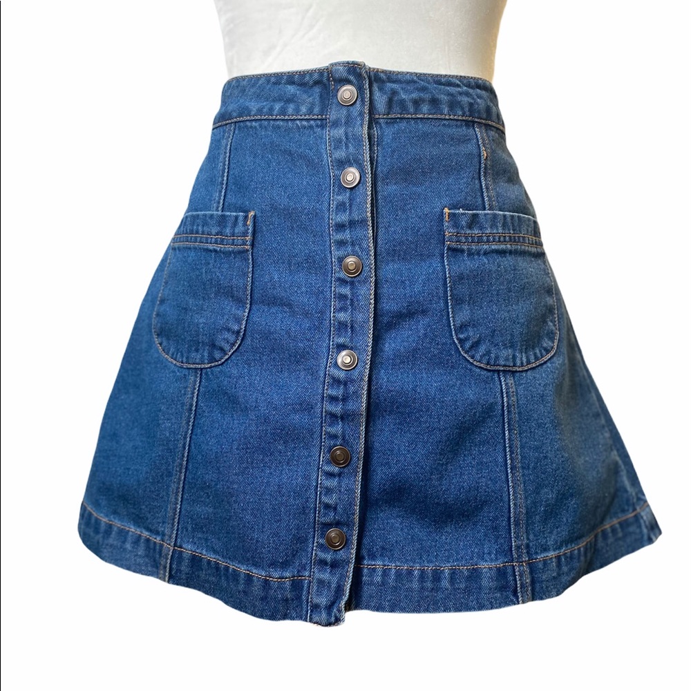 Buttoned Denim Skater Mini Skirt